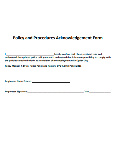 policy and procedures acknowledgement form template