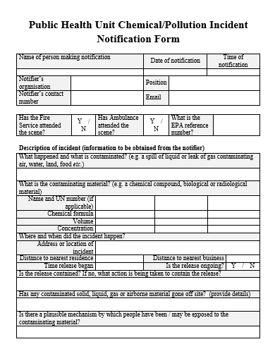 pollution incident notification form template