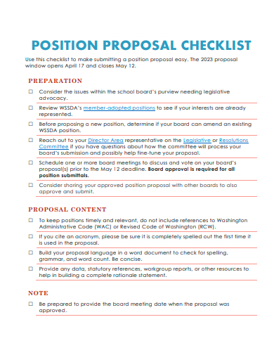 position proposal checklist template