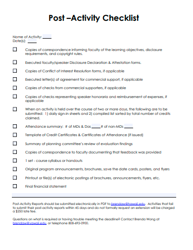 FREE 20+ Activity Checklist Samples in PDF | MS Word
