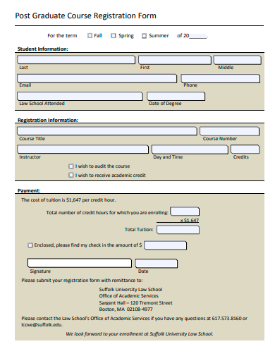 post graduate course registration form template
