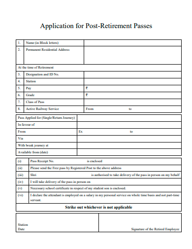 post retirement application template