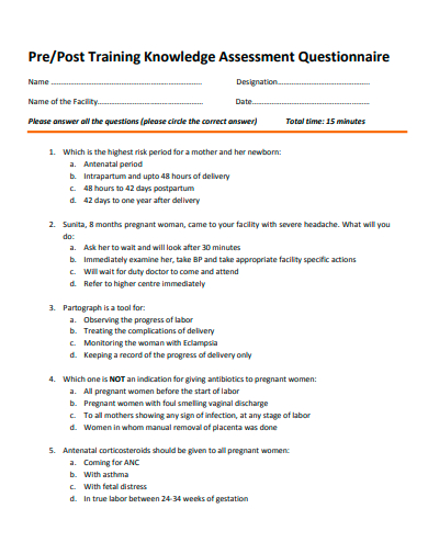 post training knowledge assessment questionnaire template