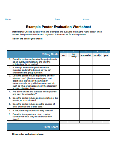 poster evaluation worksheet template