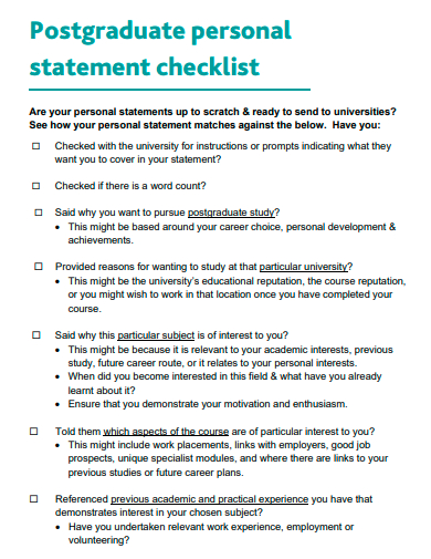 postgraduate personal statement checklist template