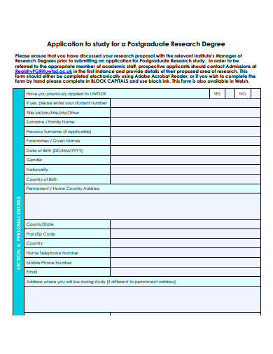 postgraduate research application template