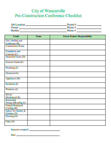pre construction conference checklist template