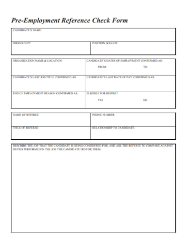 pre employment reference check form