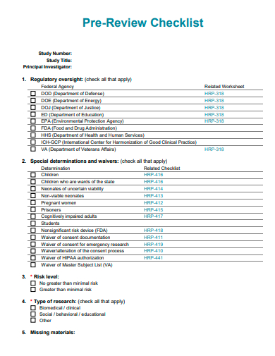 pre review checklist template