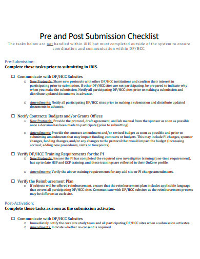 pre and post submission checklist template