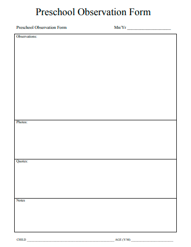 preschool observation form template