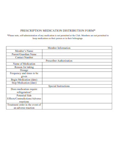 prescription medication distribution form