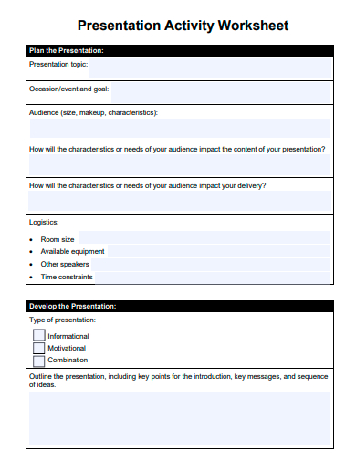 presentation activity worksheet template