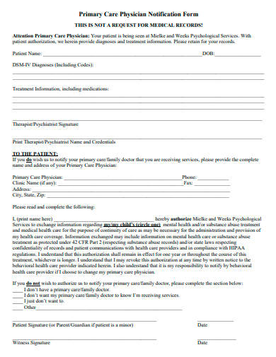 primary care physician notification form template
