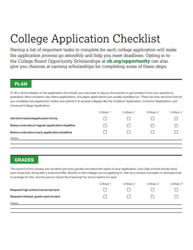 printable college application checklist