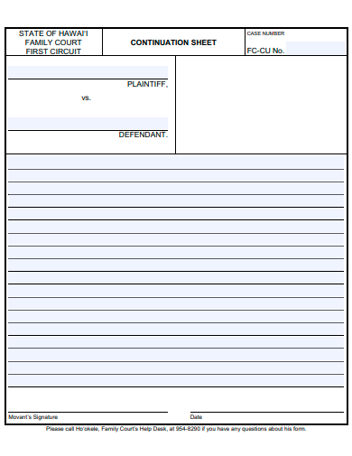 printable continuation sheet template