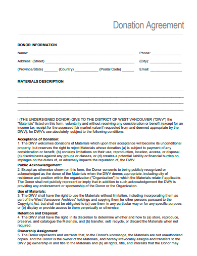 printable donation agreement template