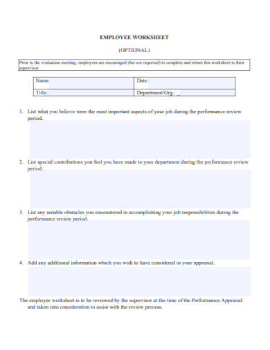 printable employee worksheet