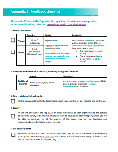 printable feedback checklist template