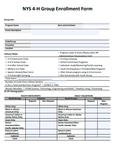 printable group enrollment form template