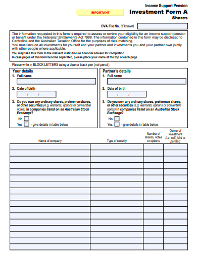 printable investment form template
