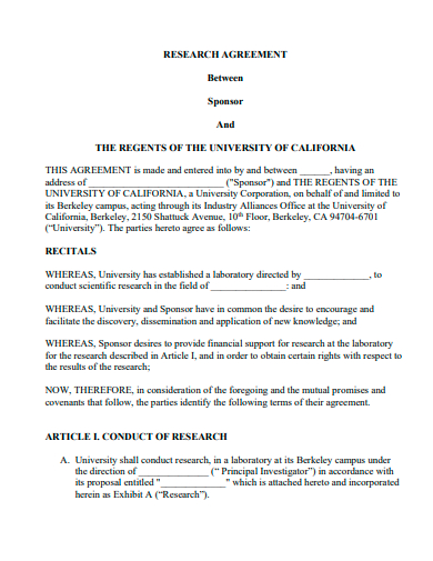 printable research agreement template