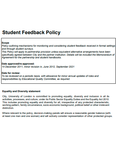printable student feedback policy template