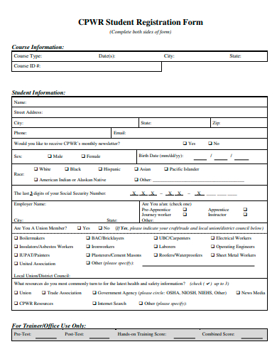 printable student registration form template