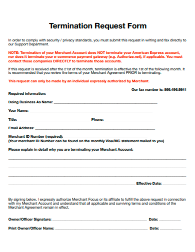 printable termination request form template