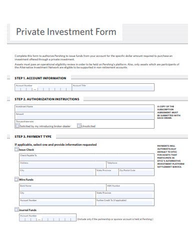 private investment form template