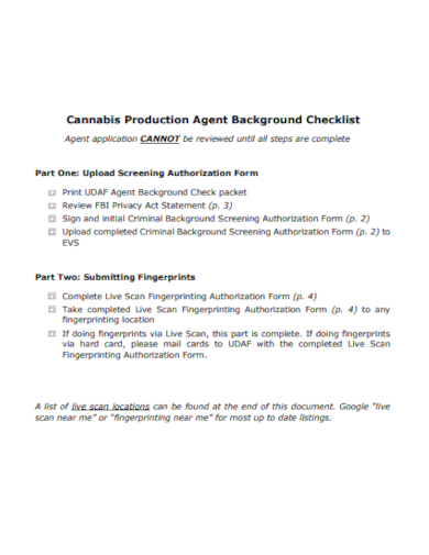 production agent background checklist
