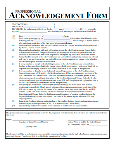 professional acknowledgement form template
