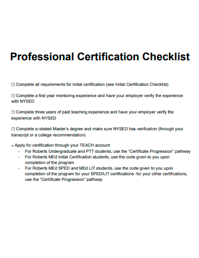 professional certification checklist template
