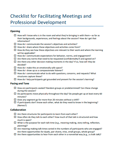 professional development checklist template