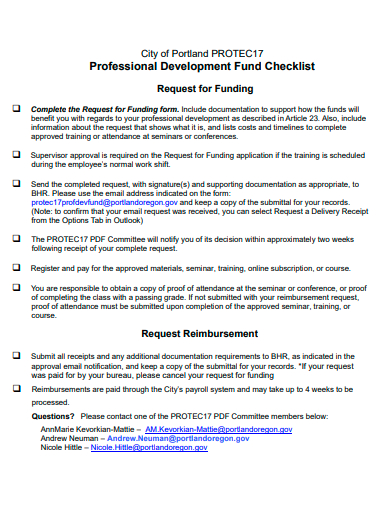 professional development fund checklist template