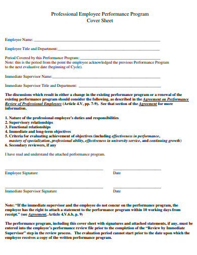 professional employee performance program cover sheet template