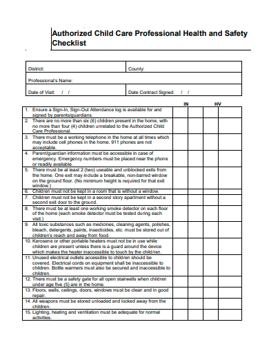 professional health and safety checklist template