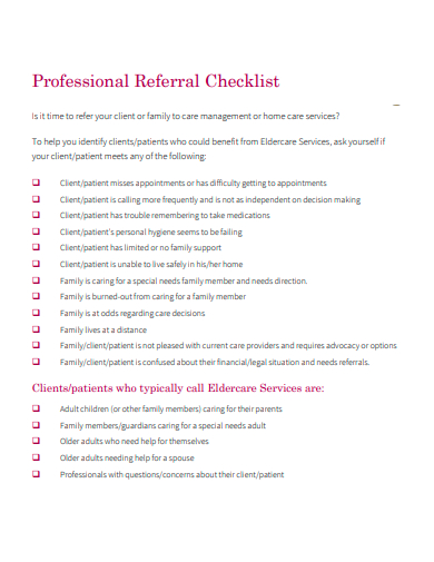 professional referral checklist template