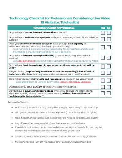 professional technology checklist template