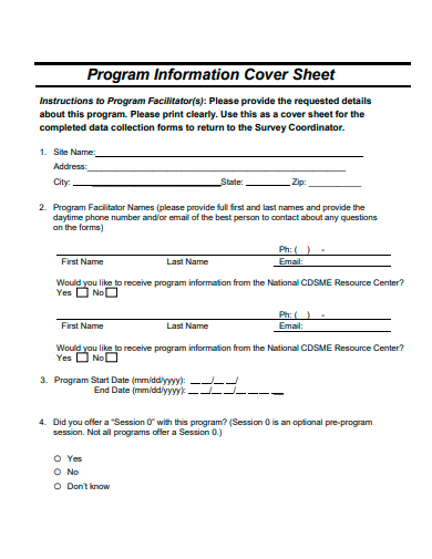 program information cover sheet template