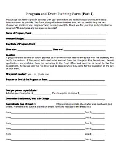 program and event planning form
