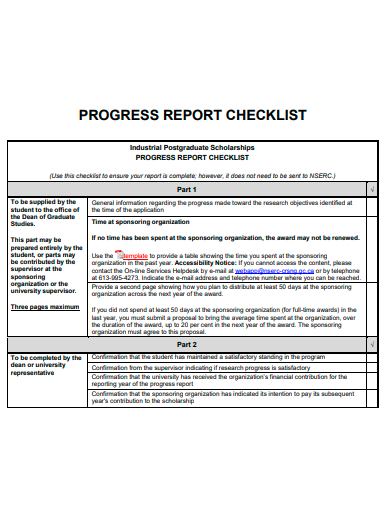 progress report checklist template