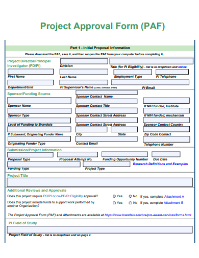 project approval form template