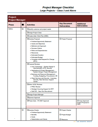 project manager checklist template