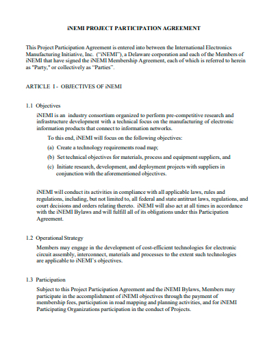 project participation agreement template