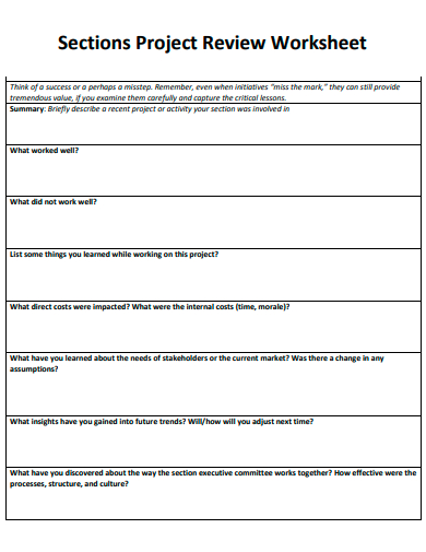 project review worksheet template