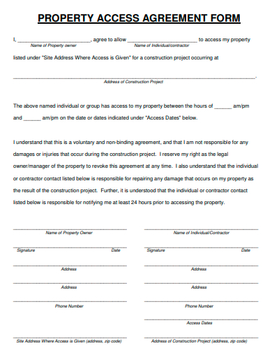 property access agreement form template