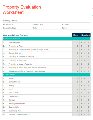property evaluation worksheet template