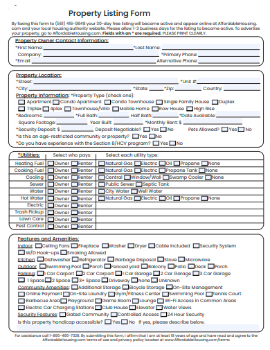 property listing form template