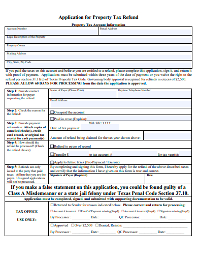 property tax refund application template